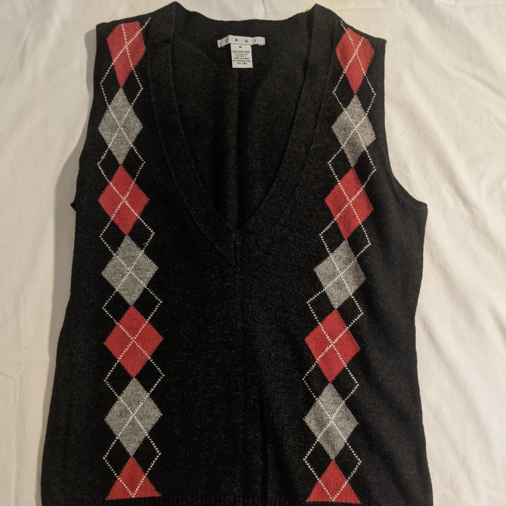 CABI Argyle Best Black Red Gray White 732 Size M